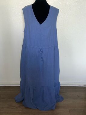 Blue 100% Cotton Sleeveless Spring Summer Picnic Boho Rodeo Dress